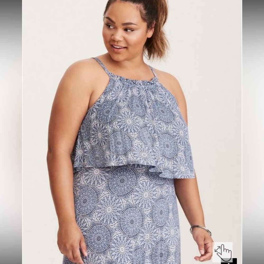 Torrid Maxi Jersey Knit Tiered Dress Mandala Print Blue Plus Size 1X - Picture 11 of 12